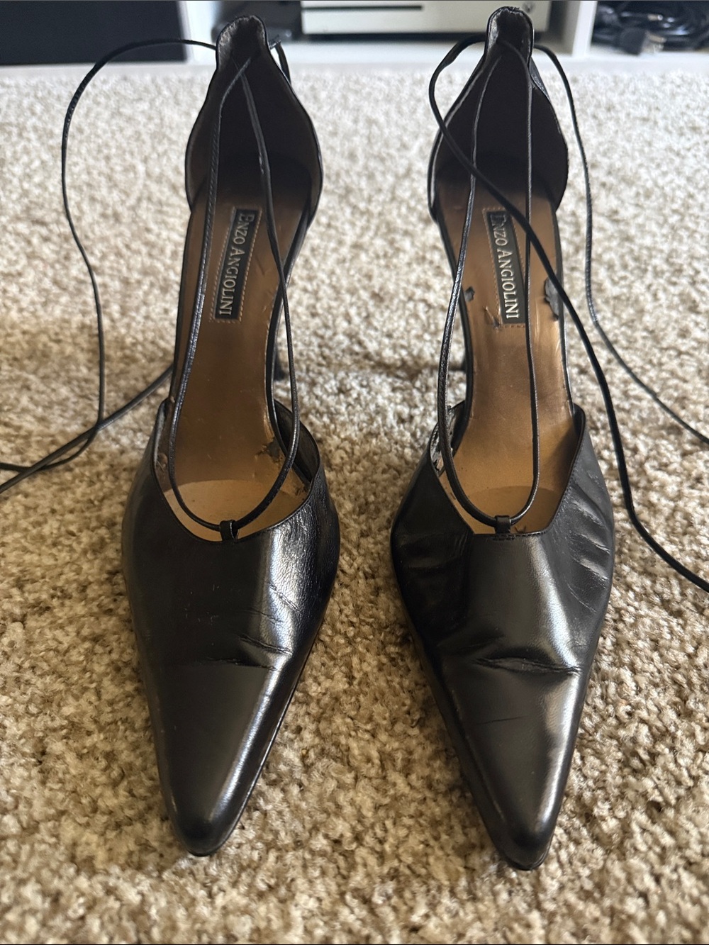 Enzo Angiolini Black Pointed Lace-Up Heels